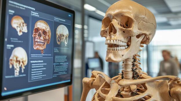 a human skeleton is displayed on a monitor photo