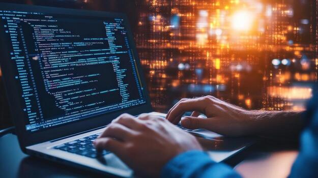 un persona es mecanografía en ordenador portátil computadora. concepto de atención y concentración como el persona trabajos en su computadora foto