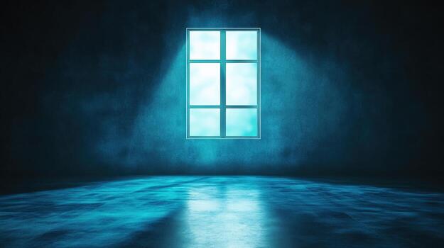 A window in a room with a blue wall photo