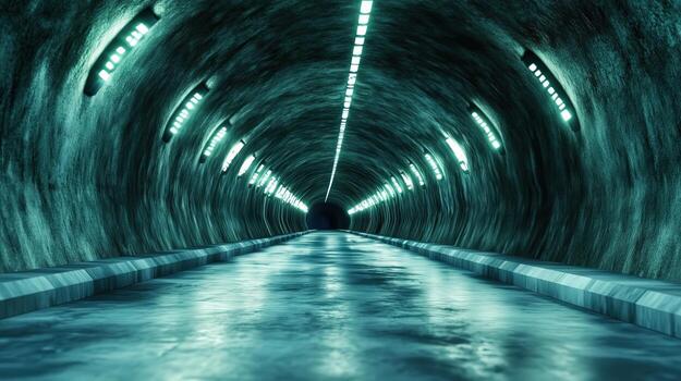 A tunnel with lights on the ceiling photo