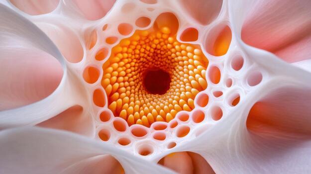 A close up of a flower with a large orange center photo