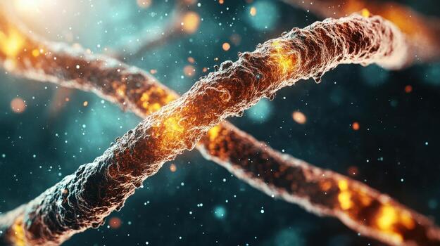 A wire-like structure with orange and blue colors photo