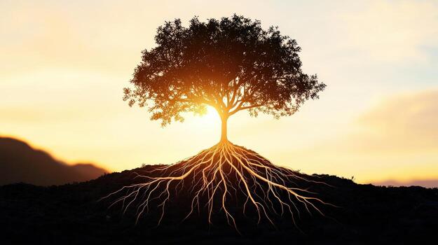 tree with its roots visible in the ground photo