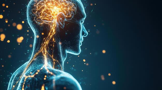 A man's brain is shown in a computer generated image photo