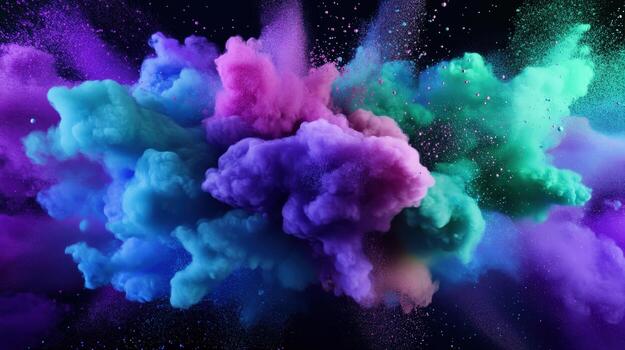 A colorful explosion of smoke and dust, The colors are bright and vibrant, creating a sense of energy and excitement. The image is dynamic and visually striking photo