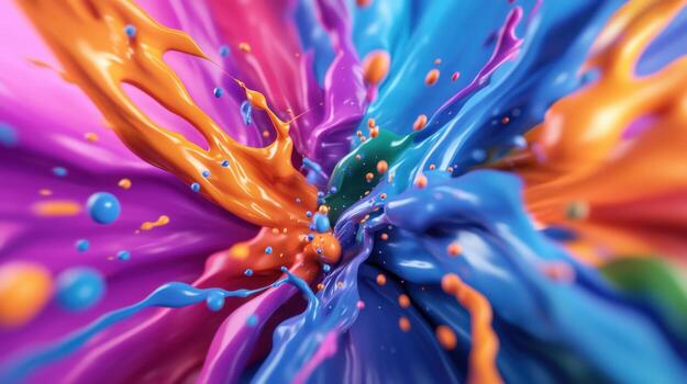 A colorful explosion of paint with a splash of orange and blue photo