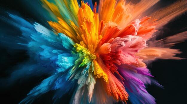 A colorful explosion of paint is shown in the image. The explosion is made up of a variety of colors, including red, blue, green, and yellow. The colors are arranged in spiral pattern photo
