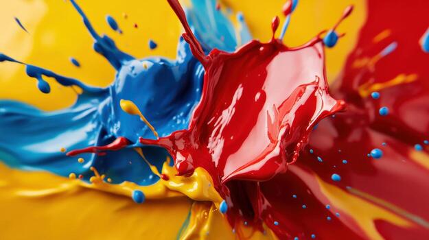 A splash of paint with red, blue, and yellow colors photo