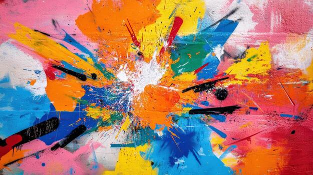 a colorful painting with paint splatters on it photo