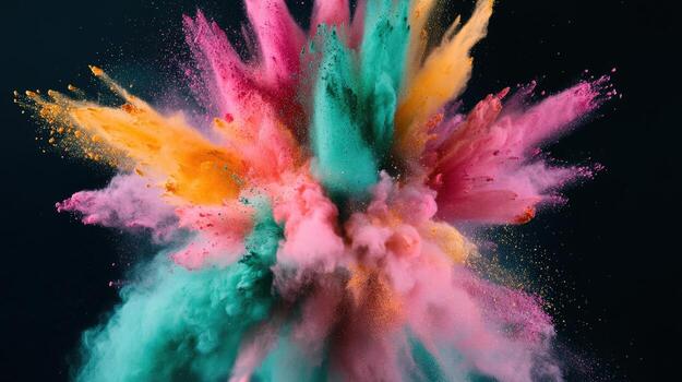 colorful explosion of smoke and dust. The colors are bright and vibrant, creating a sense of energy and excitement. The image is dynamic and visually striking photo