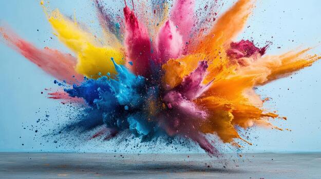 A colorful explosion of paint is in the air, creating a vibrant photo