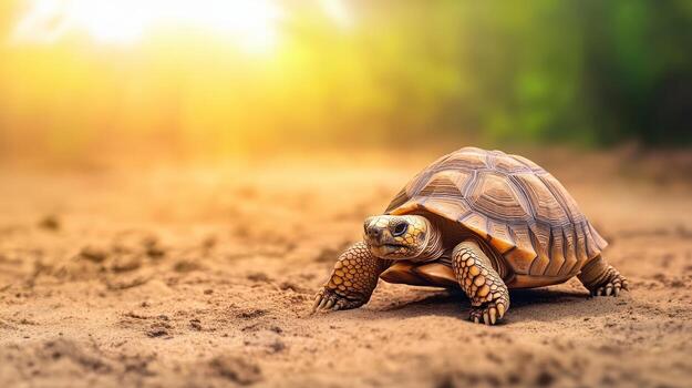 A turtle is walking on the sand photo