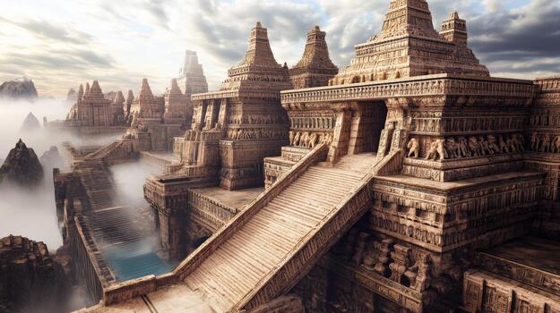 un grande antiguo edificio con un lote de detalle y un sentido de misterio foto