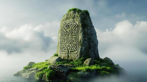 A small island with a ruin on it photo