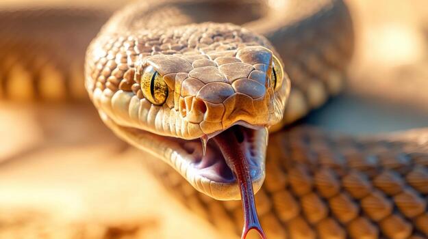 a close up of a snake with its mouth open photo