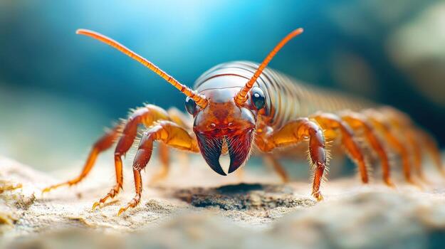 a centipede is walking on the ground photo