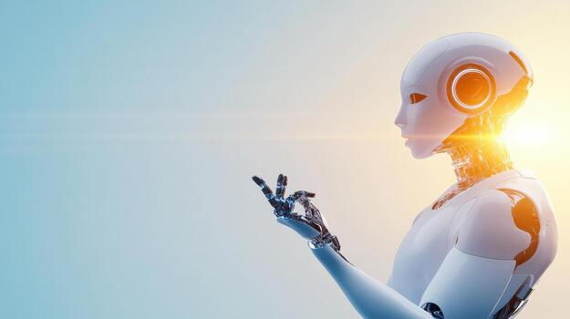 A robot with a hand holding a cell phone photo