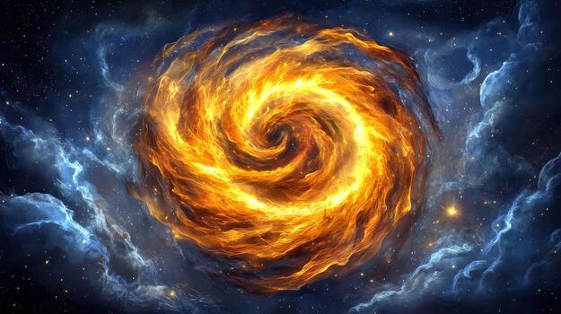 A large fire in space with a blue background photo