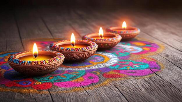 Four candles in four different colored bowls photo