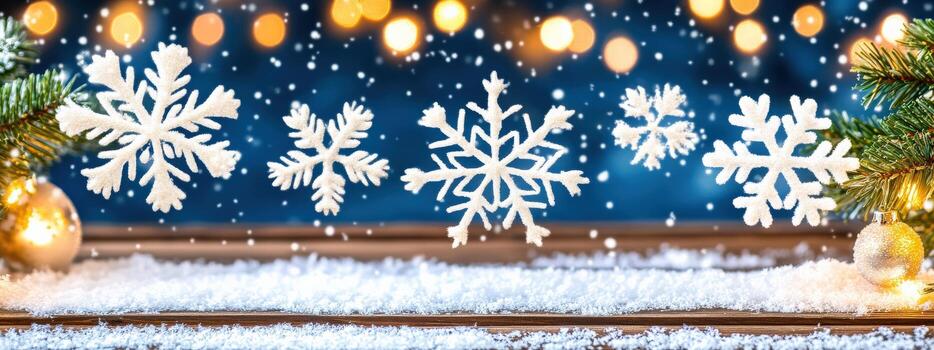 A snowflake is on a table with other snowflakes photo