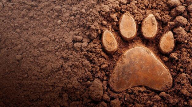 A paw print is in the dirt photo