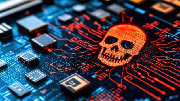 A computer chip with a skull on it photo
