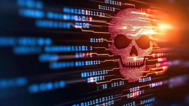 A skull is shown on a computer screen with a red outline photo