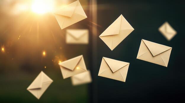 A bunch of envelopes are flying in the air photo