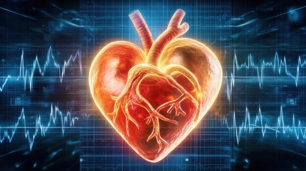 A heart is shown in a blue background with red veins photo