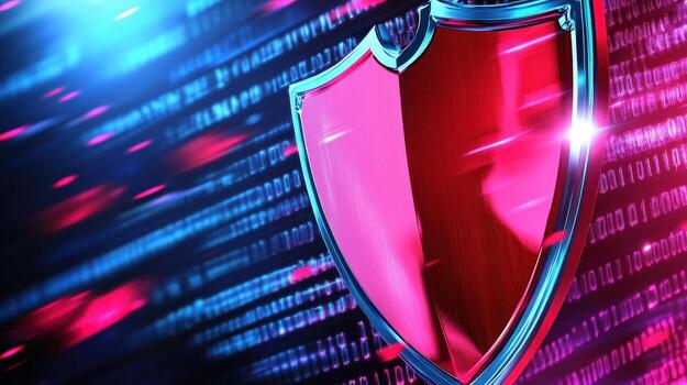 A red shield with a blue background photo