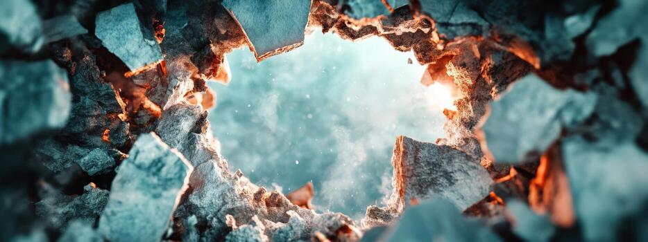 A hole in the ground with a blue sky above it photo