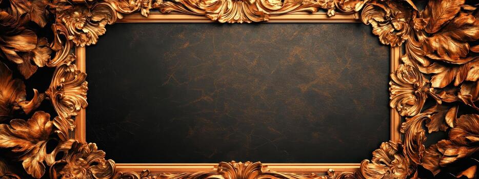 A frame with a black background and gold leaves photo