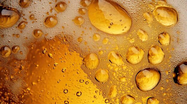 Refreshing golden beer with condensation droplets, showcasing vibrant texture and rich color. Perfect for beverage enthusiasts and food photography photo