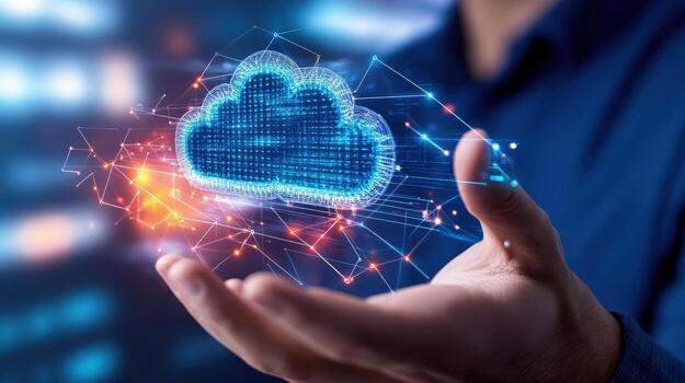 Transforming cloud based infrastructure with digital technology, showcasing innovation and connectivity photo