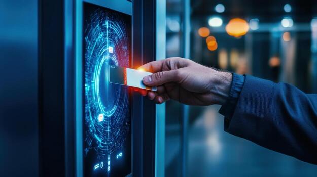 a man is using a card to open a door photo