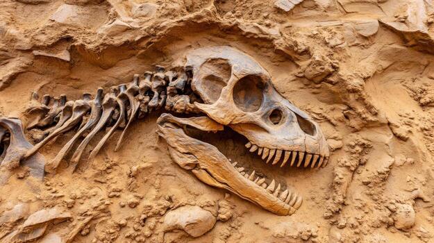 a dinosaur skull is shown in a sand dune photo