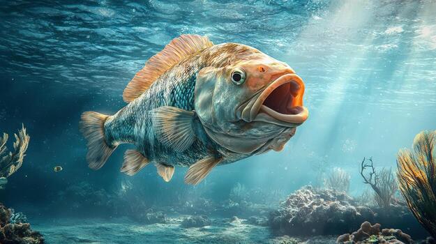 a large fish is swimming in the ocean photo