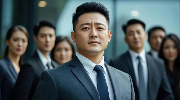asian business man with business team photo
