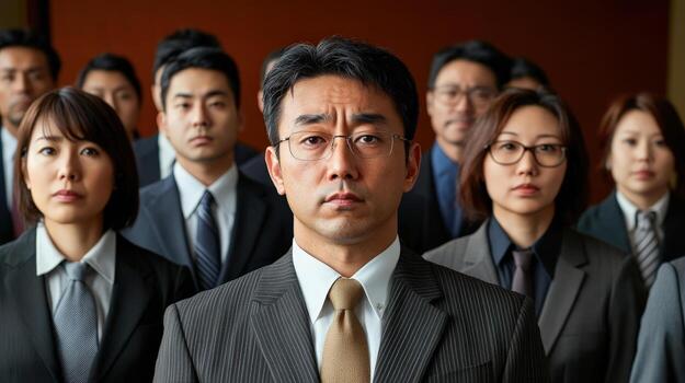 a group of asian business people standing in front of each other photo