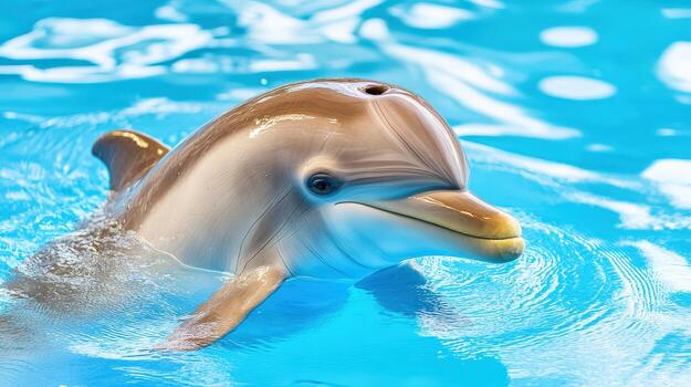 a dolphin is swimming in a pool of water photo