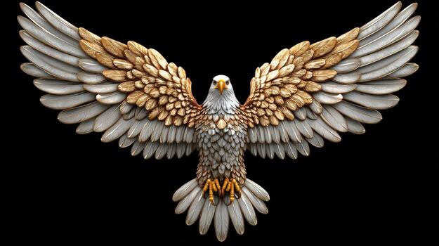 golden eagle with wings spread on black background photo