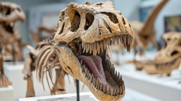 a dinosaur skeleton is displayed in a museum photo