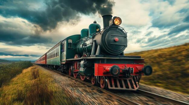 a steam train traveling down the tracks with smoke coming out of the engine photo