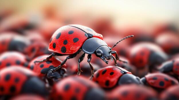a large group of ladybugs with black spots photo