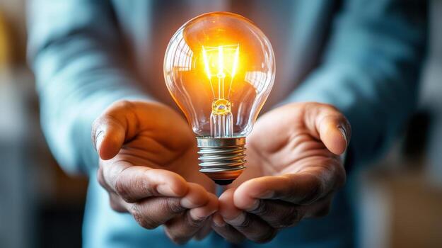 un persona participación un ligero bulbo en su manos foto