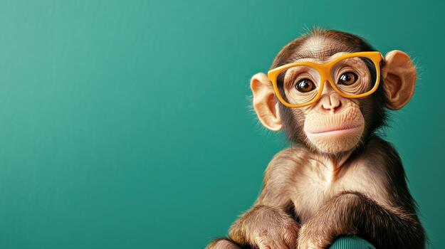 a monkey wearing glasses on a green background photo