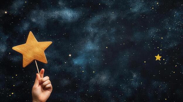 a hand holding a star shaped cookie on a dark background photo