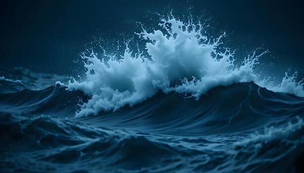 A digitally created, dynamic image of a large ocean wave cresting and crashing with frothy spray photo