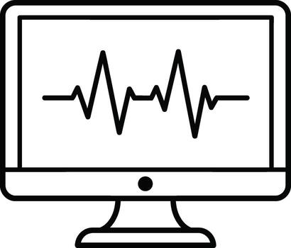 Digital monitor with an active waveform display, illustrating concepts of health data analysis, audio signal processing, or technological diagnostics in a clean outline style vector