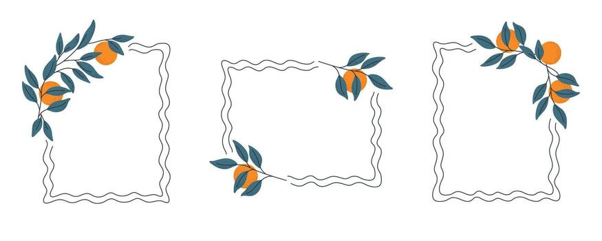 conjunto de rectangular ondulado naranja rama marcos para saludo tarjetas, invitaciones, y verano diseño. vector